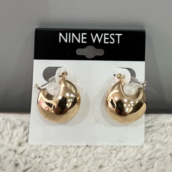 Nine West Shiny Gold Dome Hoop Earrings - Picture 2 of 3
